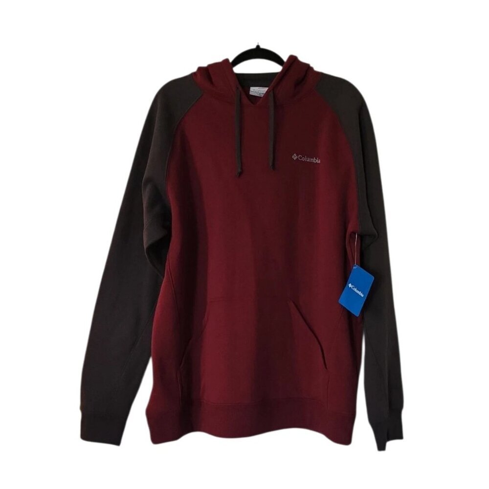 Columbia Men's Hart Mountain II Drawstring Gray/Burgundy Sweatshirt Hoodie Sz XL